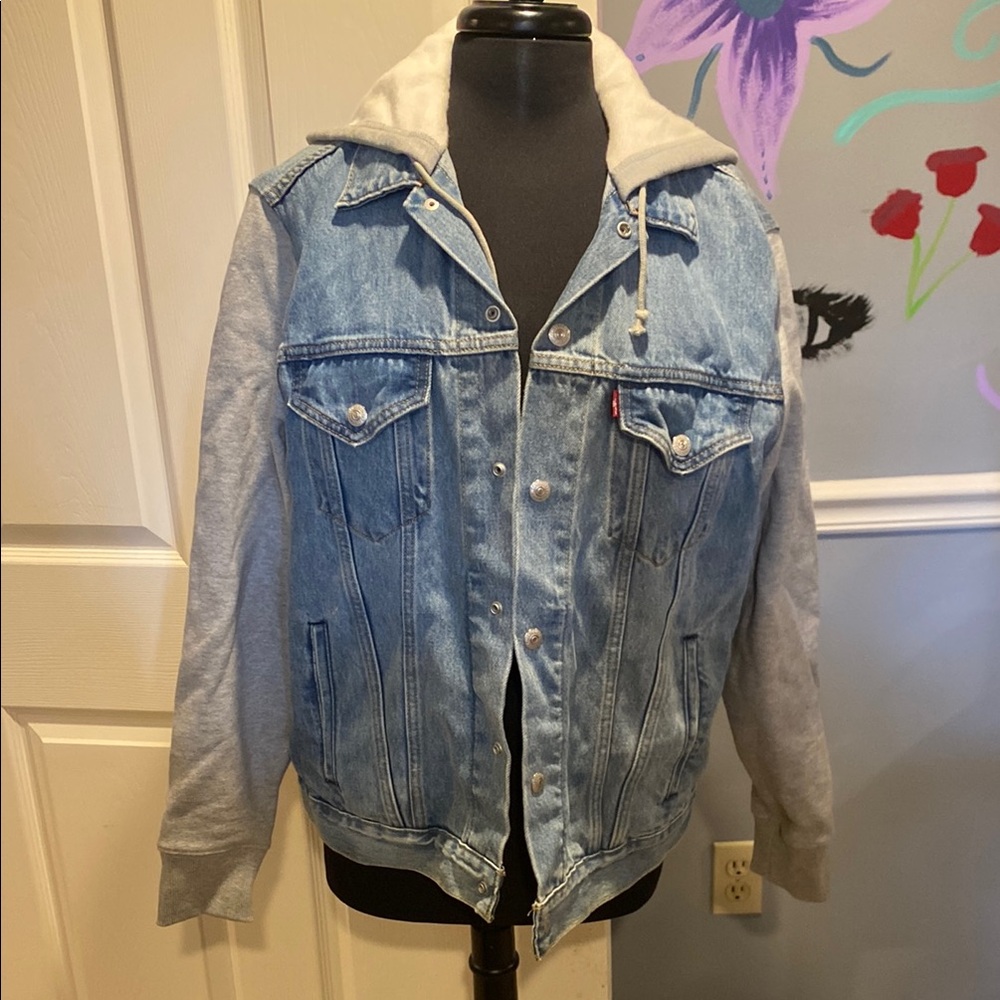 Denim and Gray Hooded Levi Jacket